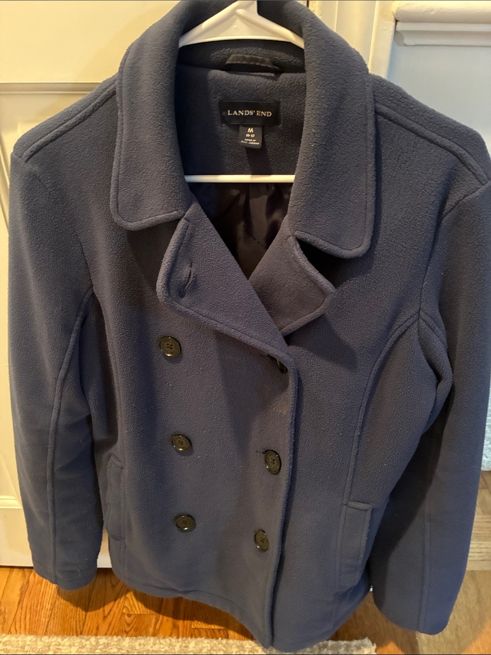 Lands' End Women's Dark Navy Double-Breasted Fleece Peacoat